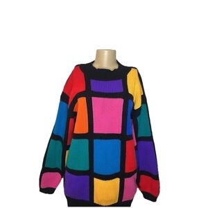 Vintage 80s Cherry Stix Ltd Color Block Sweater
